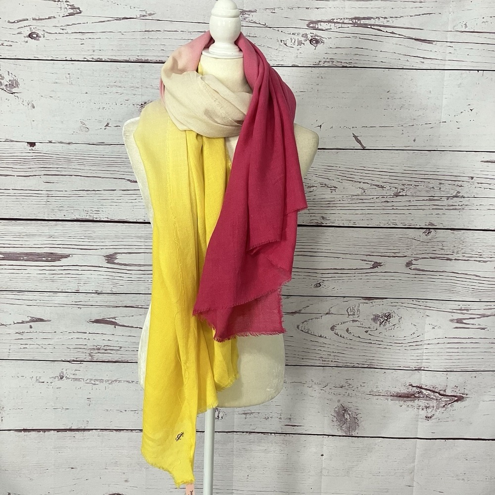 Juicy Couture NWT Wool‎ Silk Ombre Scarf Sheer Lightweight Wrap Pink Yellow